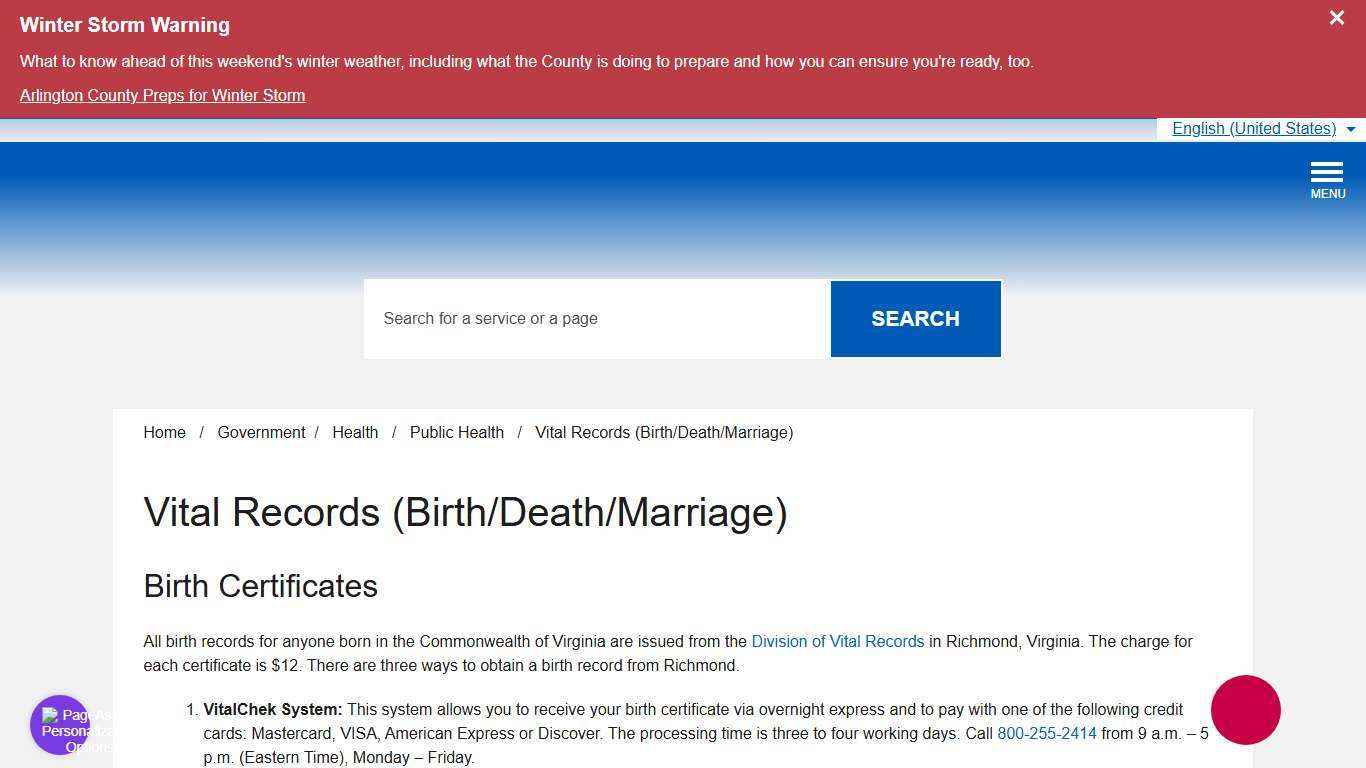 Vital Records (Birth/Death/Marriage) – Official Website of Arlington County Virginia Government