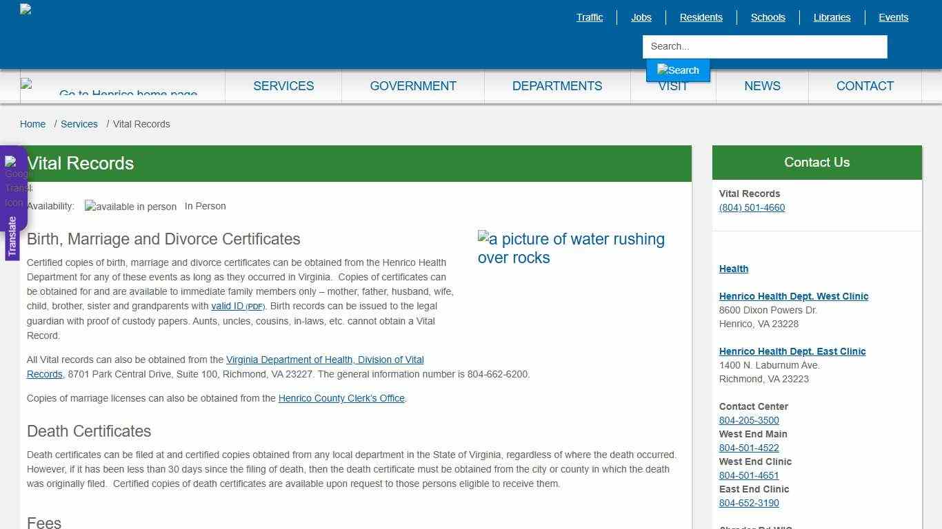 Vital Records » Henrico County, Virginia